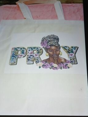 Stylish White Tote Bag With Attstic Print (Pray)